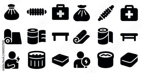 Spa and wellness solid icons set – health, relaxation, therapy symbols