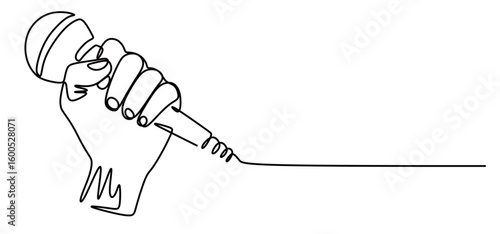 continuous line art of a hand-held microphone. concept of singing using a microphone