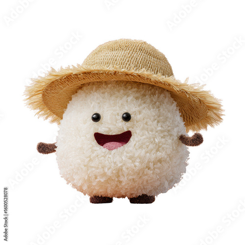 Cute Rice Character with Straw Hat