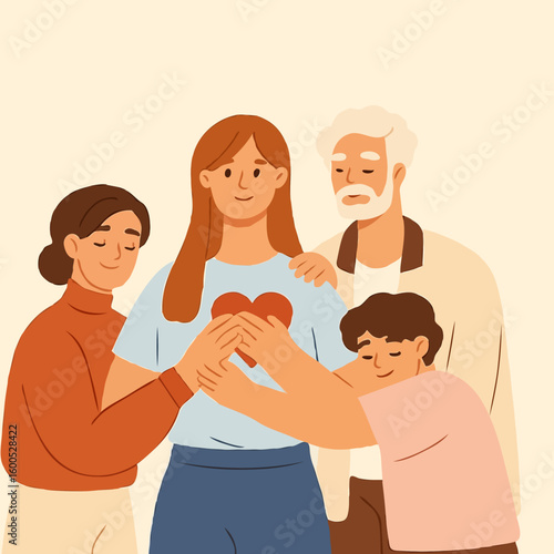 Family members showing love and support with heart symbol  