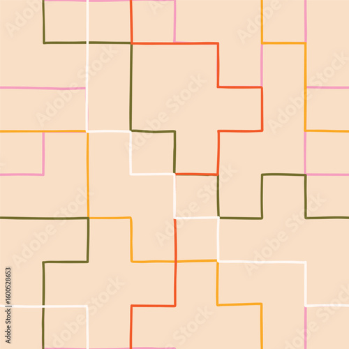 Abstract Seamless Pattern With Doodle Lines. Hand Drawn Crossed Lines Texture. Simple Minimalistic Colorful Design 