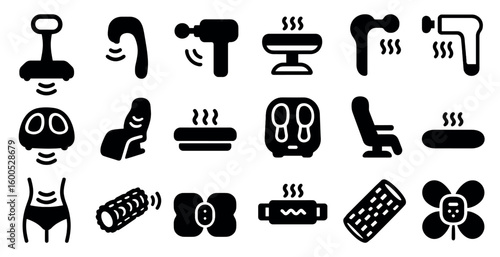 Massage therapy solid icons set – flat, filled, relaxation and wellness symbols