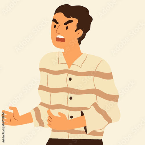 Young man expressing anger while gesturing in casual striped shirt  