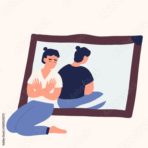 Young person sitting by mirror while experiencing sadness in solitude  