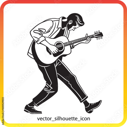 Man playing guitar silhouette isolated on white background