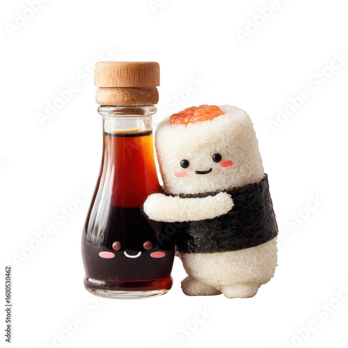 Cute Sushi and Soy Sauce Friendship