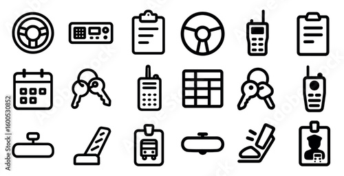 Security and access outline icons set – keys, locks, safety symbols
