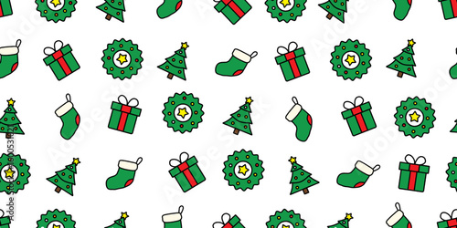 Seamless Pattern of Colorful and Cute Christmas Icons Background Design.
カラフルでかわいいクリスマスアイコンのシームレスパターン・背景素材