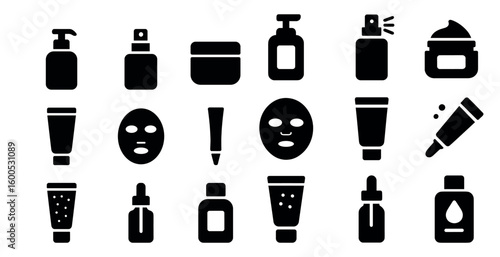 Beauty and skincare icons set – silhouette, solid spa and cosmetic symbols