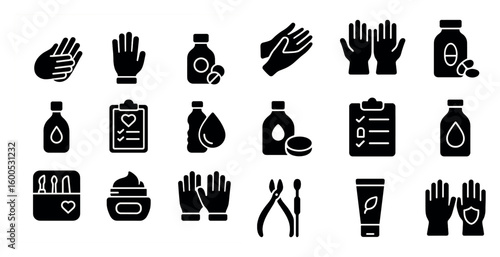 Healthcare silhouette icons set: medical, wellness, health symbols