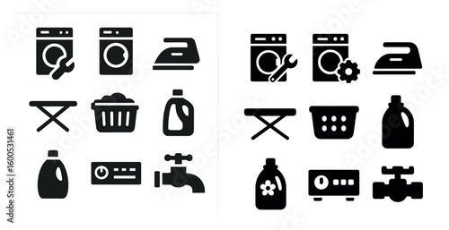 Home appliances solid icons set – filled, silhouette, household utility symbols