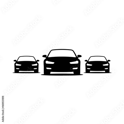 Modern automotive silhouettes, a group of three sleek vehicles in a striking front view.