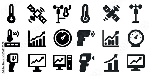 Weather and climate solid icons set – filled, forecast, meteorology symbols