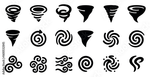 Tornado and hurricane outline icons set – storm, whirlwind, cyclone symbols