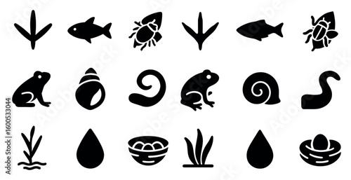 Nature and wildlife silhouette icons set – solid, filled, animal and habitat symbols