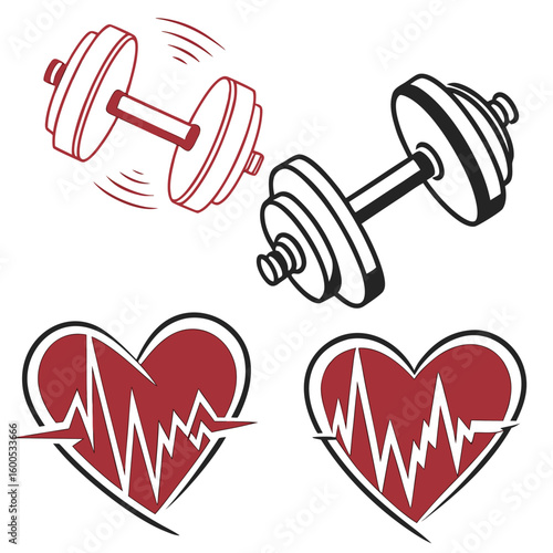 Red dumbbell vector illustration for gym fitness and heavy weightlifting exercise