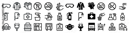 Safety and hygiene silhouette icons set – filled, essential, protective symbols