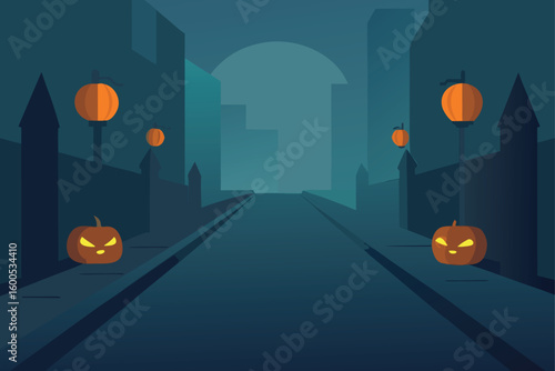 a foggy street with glowing pumpkins and shadows   (2).eps