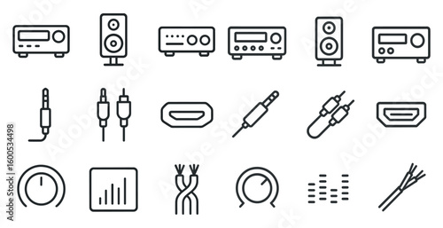 Audio equipment line icons set – stereo, sound, music device symbols