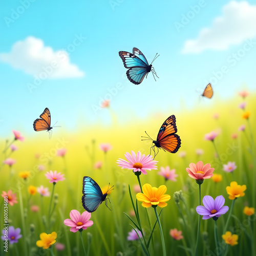 spring flowers and butterflies