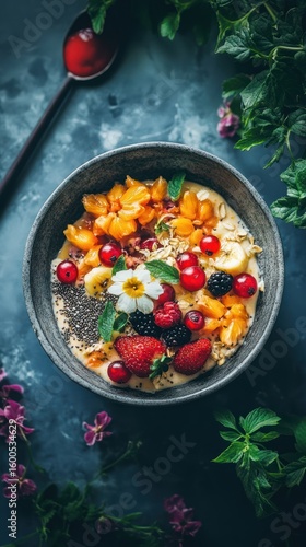 A delicious and colorful smoothie bowl with fresh fruit
