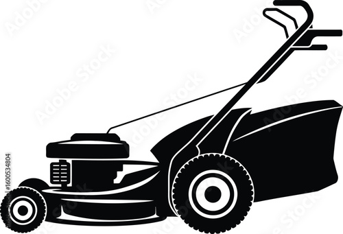 Lawn Mower Icon – Black Silhouette of Garden Grass Cutter for Landscaping and Yard Work