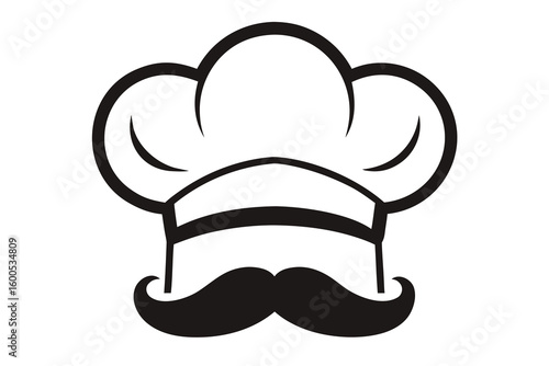 Stylized chef hat and mustache icon representing a classic culinary professional