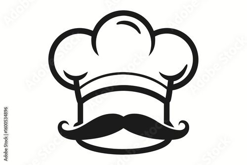 Stylized chef hat and mustache icon representing culinary excellence and professionalism
