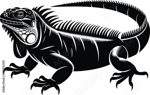 Black Iguana Lizard Silhouette Vector Illustration
