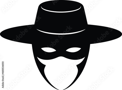 Mysterious masked figure silhouette isolated on white background