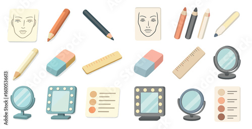 Beauty and makeup flat icons set – cosmetic, skincare, salon essentials symbols