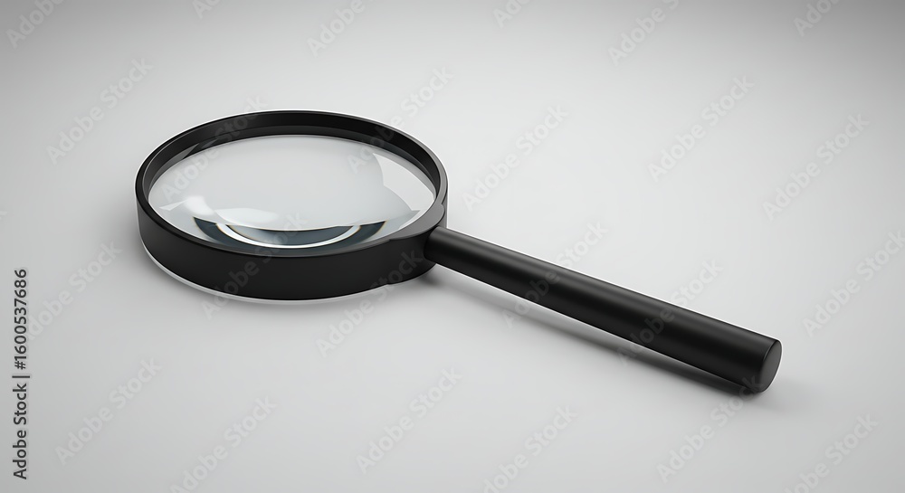 Black Magnifying Glass Placed on a Clean White Background Surface Black Magnifying Glass Placed on a Clean White Background Surface