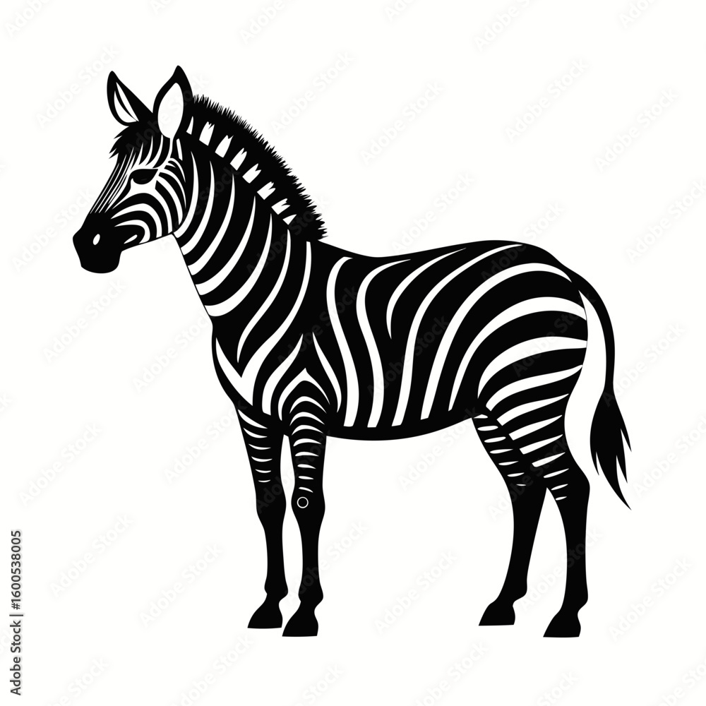 Fototapeta premium Standing Zebra Vector Silhouette