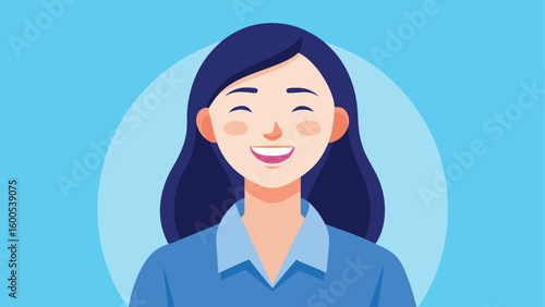 Happy woman smiling in a blue shirt
