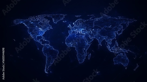 Wallpaper Mural Digital blue world map illuminated with glowing lines and circuits on a dark background Torontodigital.ca