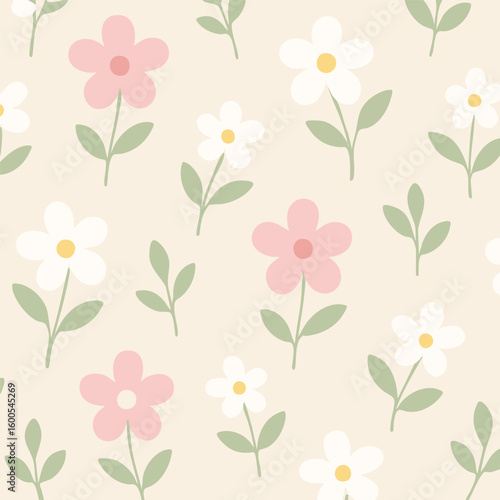 Wallpaper Mural seamless pattern with pink flowers Torontodigital.ca