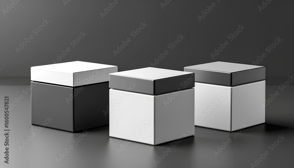 Obraz premium Three Blank Square Boxes Mockup Black White Gray