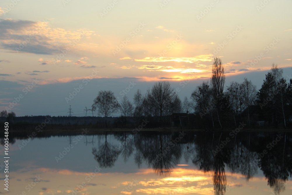 Fototapeta premium sunset over the river