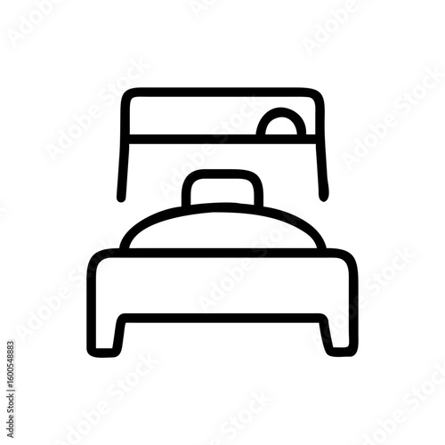 Simple line drawing of a bed with a headboard and bedside table in a minimalist style design element
