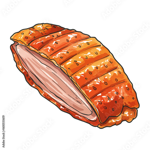 Delicious Roasted Duck Breast with Crispy Golden Skin Food Illustration Isolated on White Background