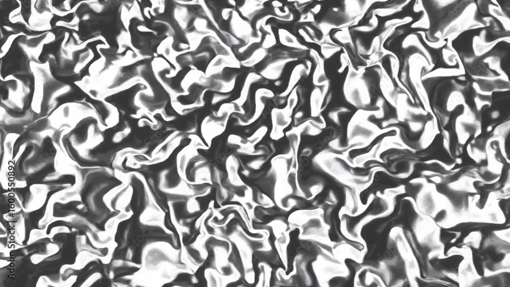 Obraz premium Metallic texture background with distorted waves creating a dynamic and fluid visual pattern in grayscale tones.