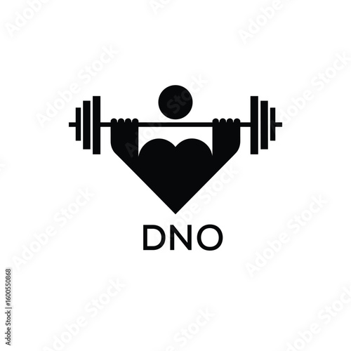 Minimalist DNO Logo with Dumbbell and Strong Arm Silhouette - Fitness Icon Design. DNO Letter Logo.
