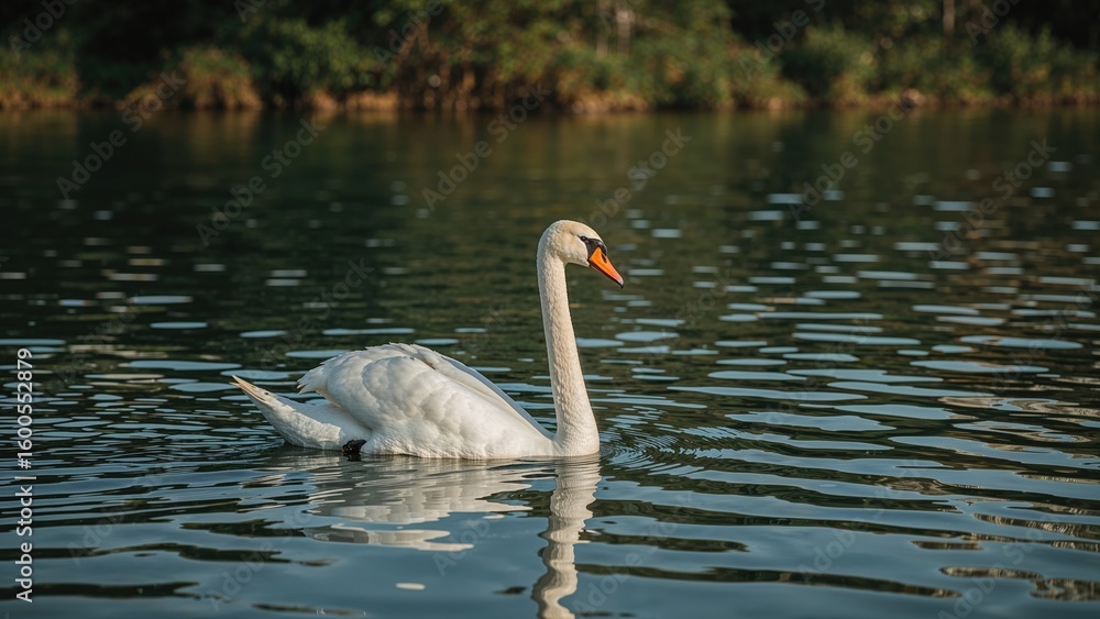 Fototapeta premium Afternoon scene with a swan on the water