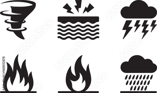 Weather symbols including tornado lightning fire and rain vector