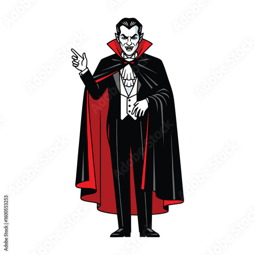 Dracula, a man in black, has sharp fangs. The man who drinks the blood of a legendary virgin is told on Halloween.