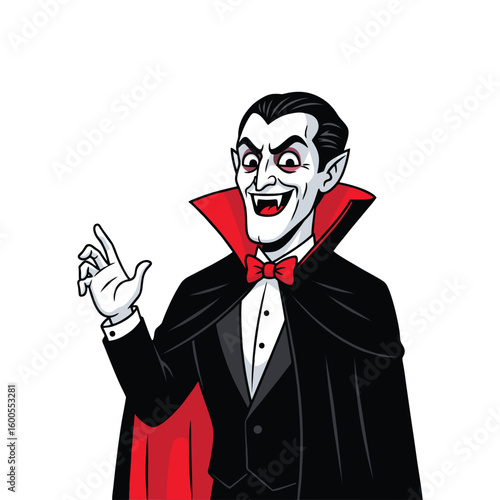 Dracula, a man in black, has sharp fangs. The man who drinks the blood of a legendary virgin is told on Halloween.