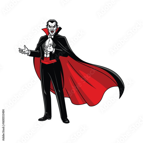 Dracula, a man in black, has sharp fangs. The man who drinks the blood of a legendary virgin is told on Halloween.