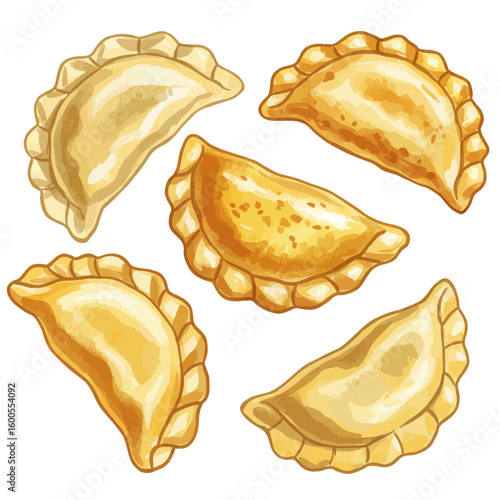 Golden Fried Dumplings or Empanadas Food Isolated on White Background Delicious Snack Appetizer