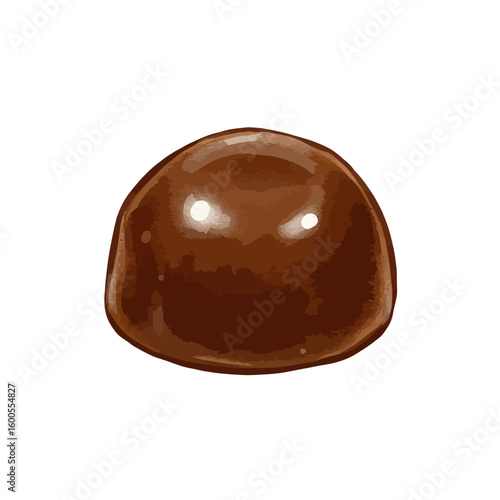 Delicious single glossy dark chocolate candy truffle sweet dessert treat isolated on white