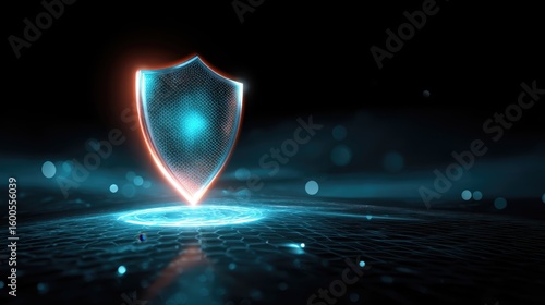 Glowing blue security shield protection concept on digital background. Abstract technology graphic represents antivirus software data privacy and network safety online from cyber attack
